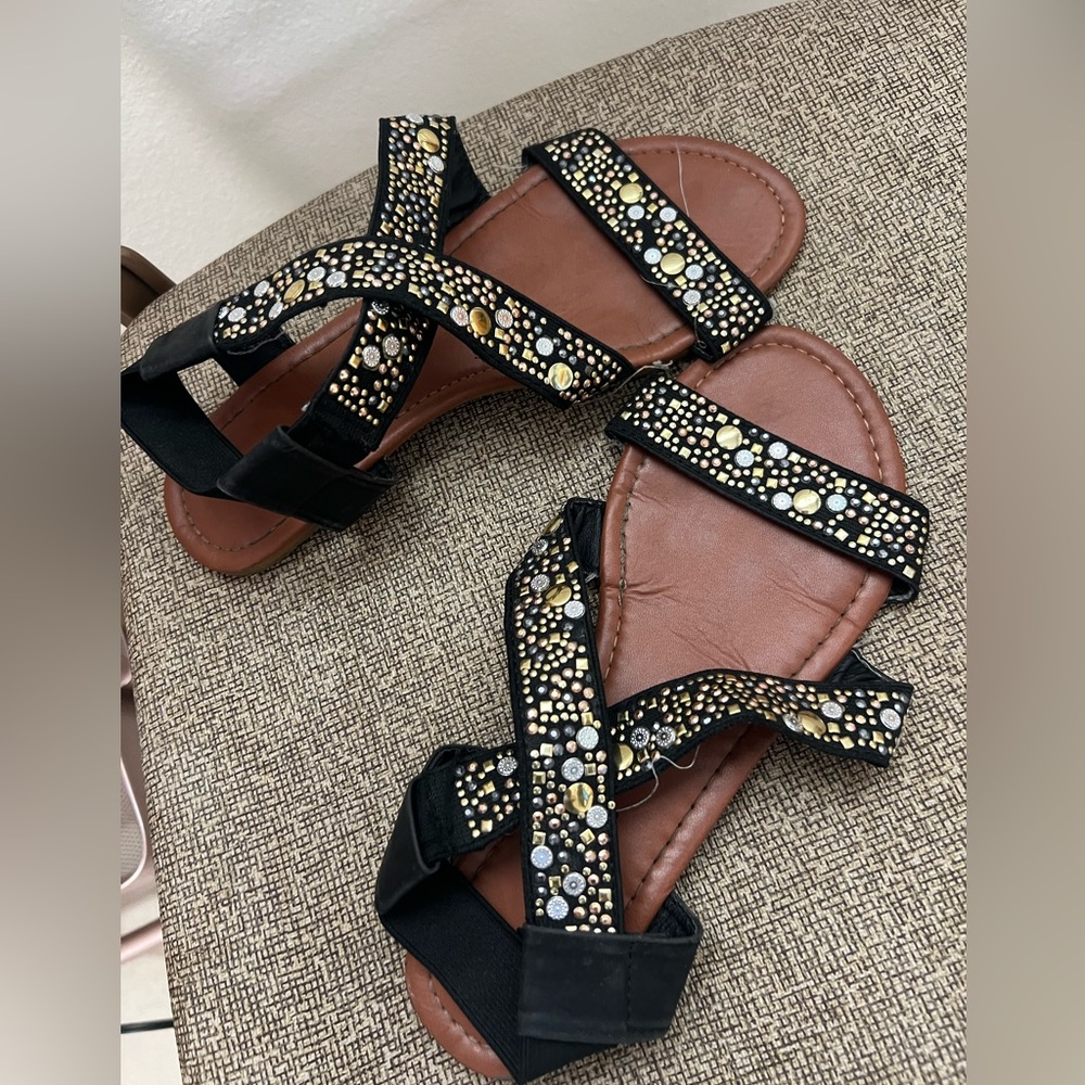 Gold and silver blinged out flat sandals